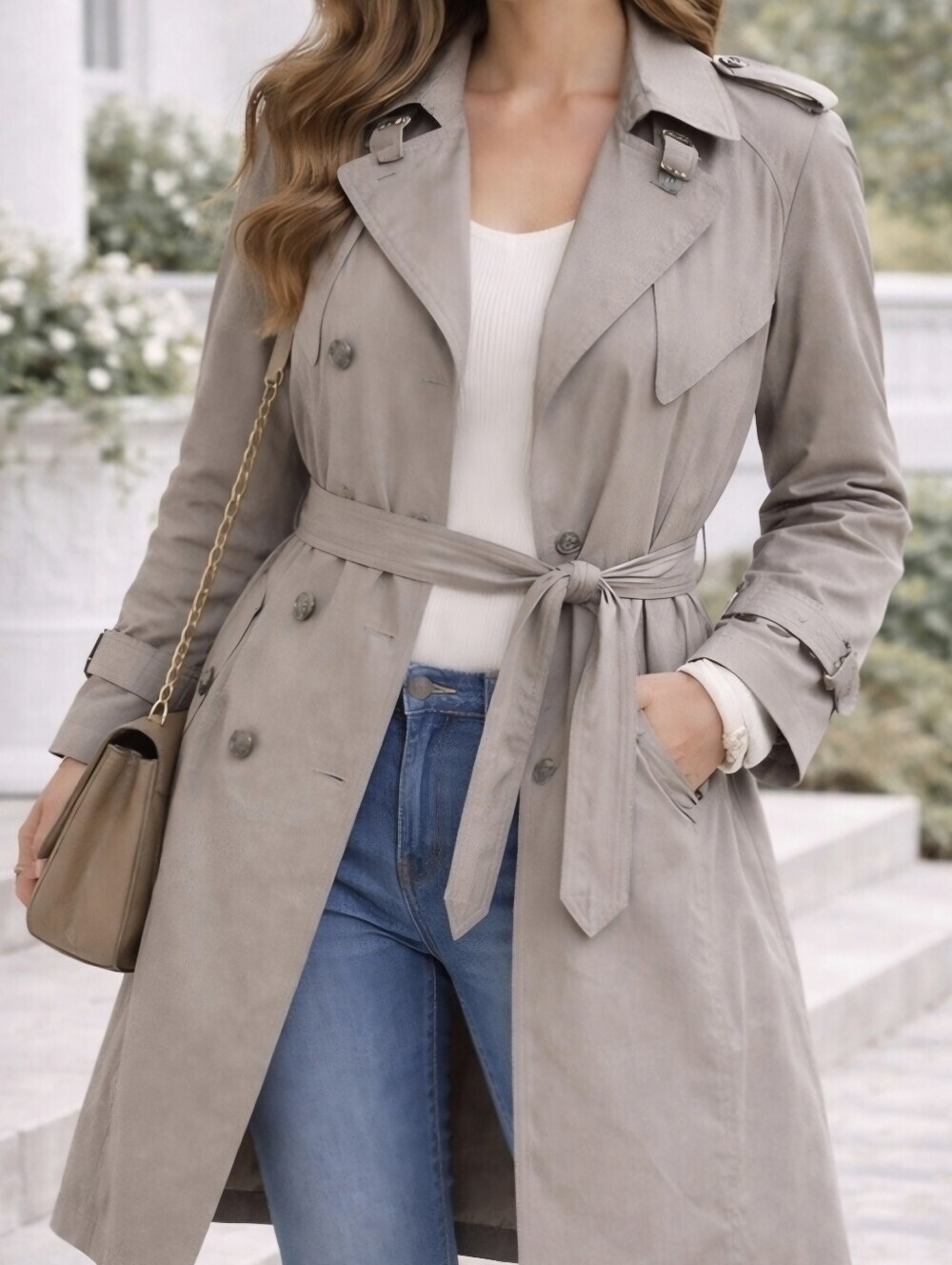 Bentley’s of London Taupe Trench Coat | Classic Double-Breasted Belted | Timeles